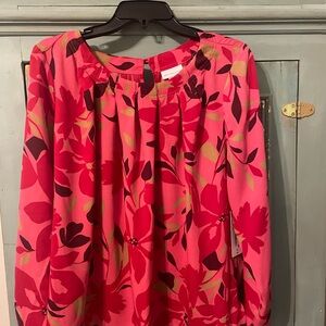 Liz Claiborne Vibrant Floral Blouse NWT - Pink and Red (size Petite XL)